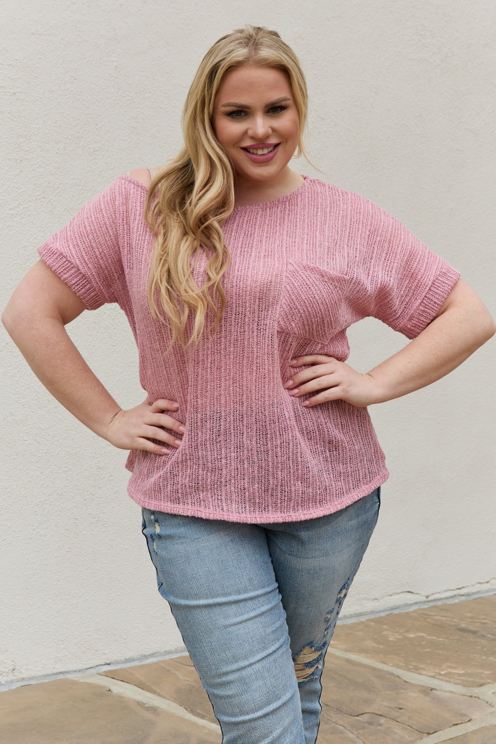 Chunky Knit Mauve Short Sleeve Top