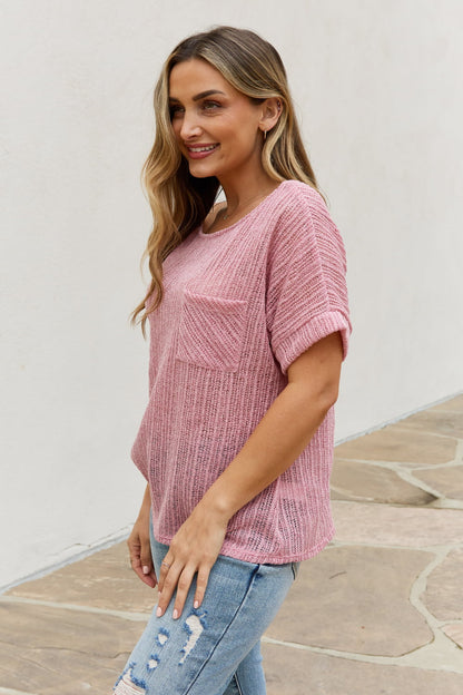 Chunky Knit Mauve Short Sleeve Top