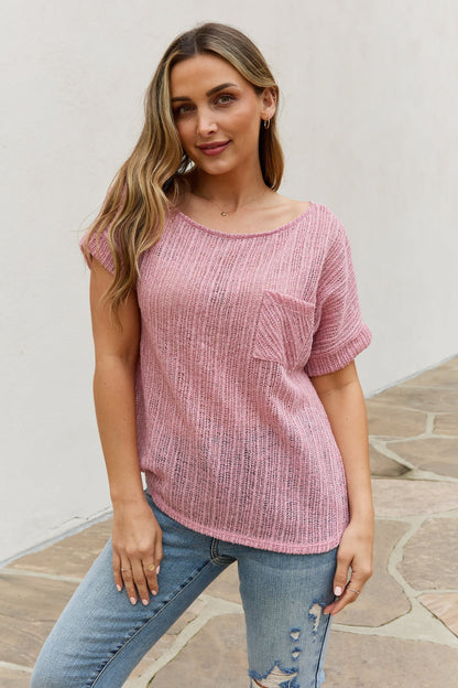 Chunky Knit Mauve Short Sleeve Top Moonlit Mauve