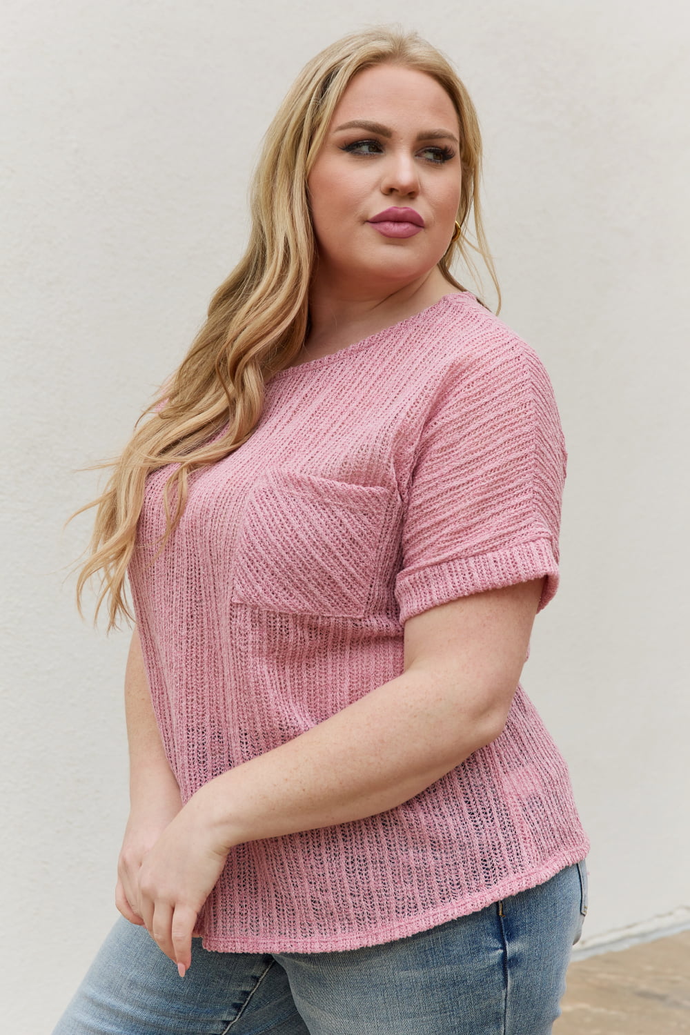 Chunky Knit Mauve Short Sleeve Top