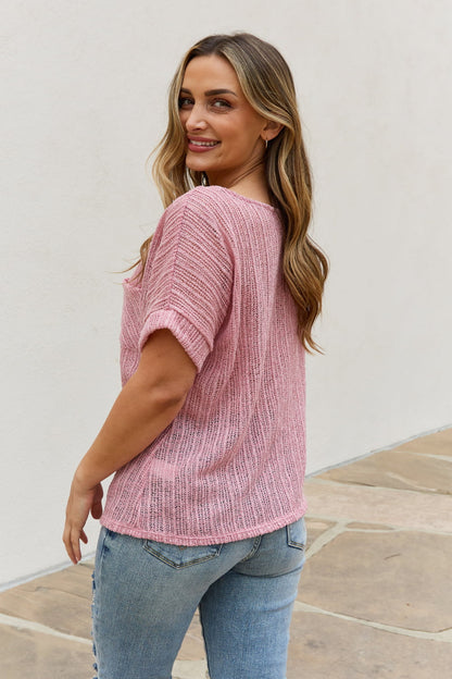 Chunky Knit Mauve Short Sleeve Top