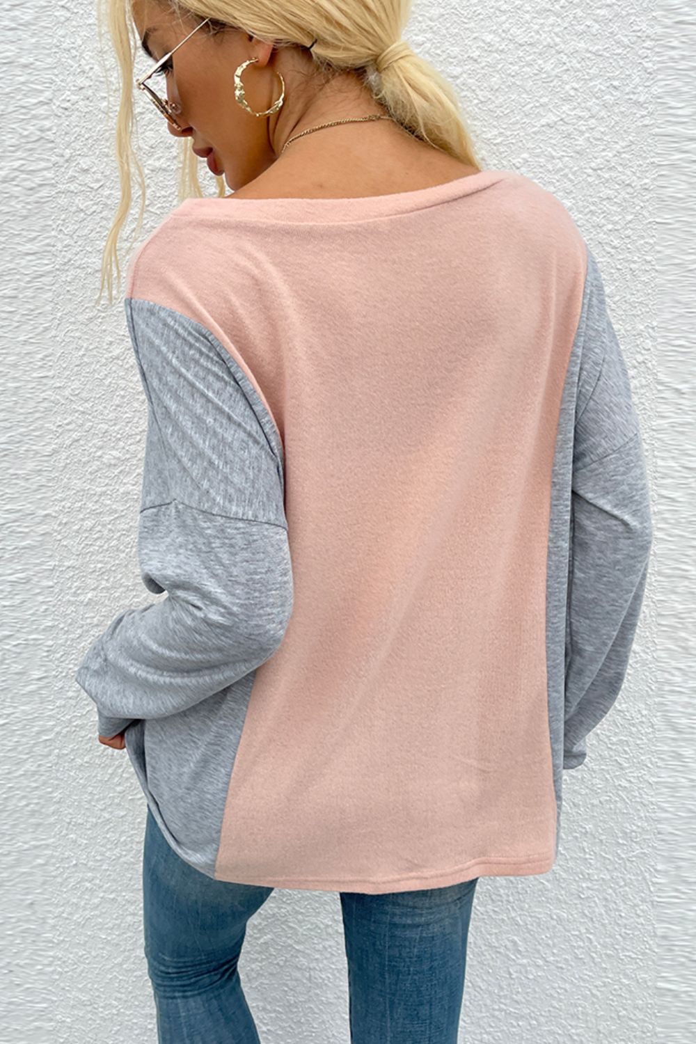 Color Block Blouse with Long Sleeves