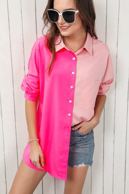 Color Block Collared Longline Blouse