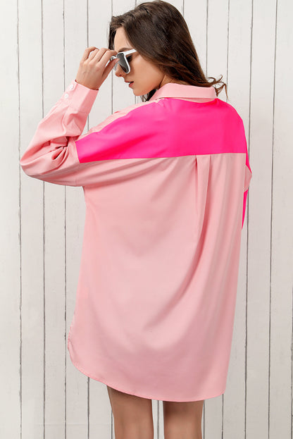 Color Block Collared Longline Blouse