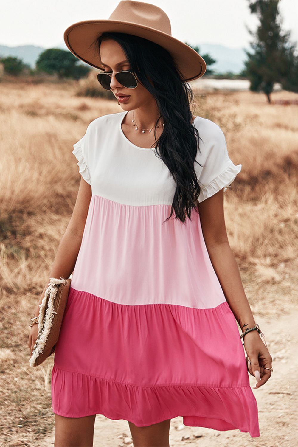 Colorblock Tiered Roundneck Dress