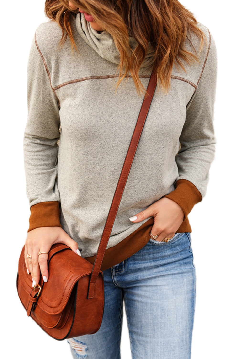 Cozy and Stylish Contrast Cowl Neck Long Sleeve Top for Women