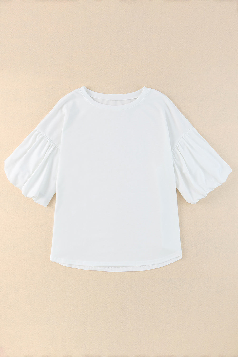 Curved Hem Puff Sleeve Top White