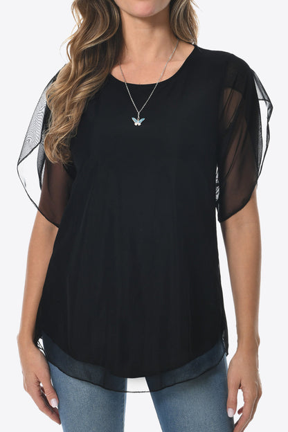 Curved Hem Round Neck Blouse