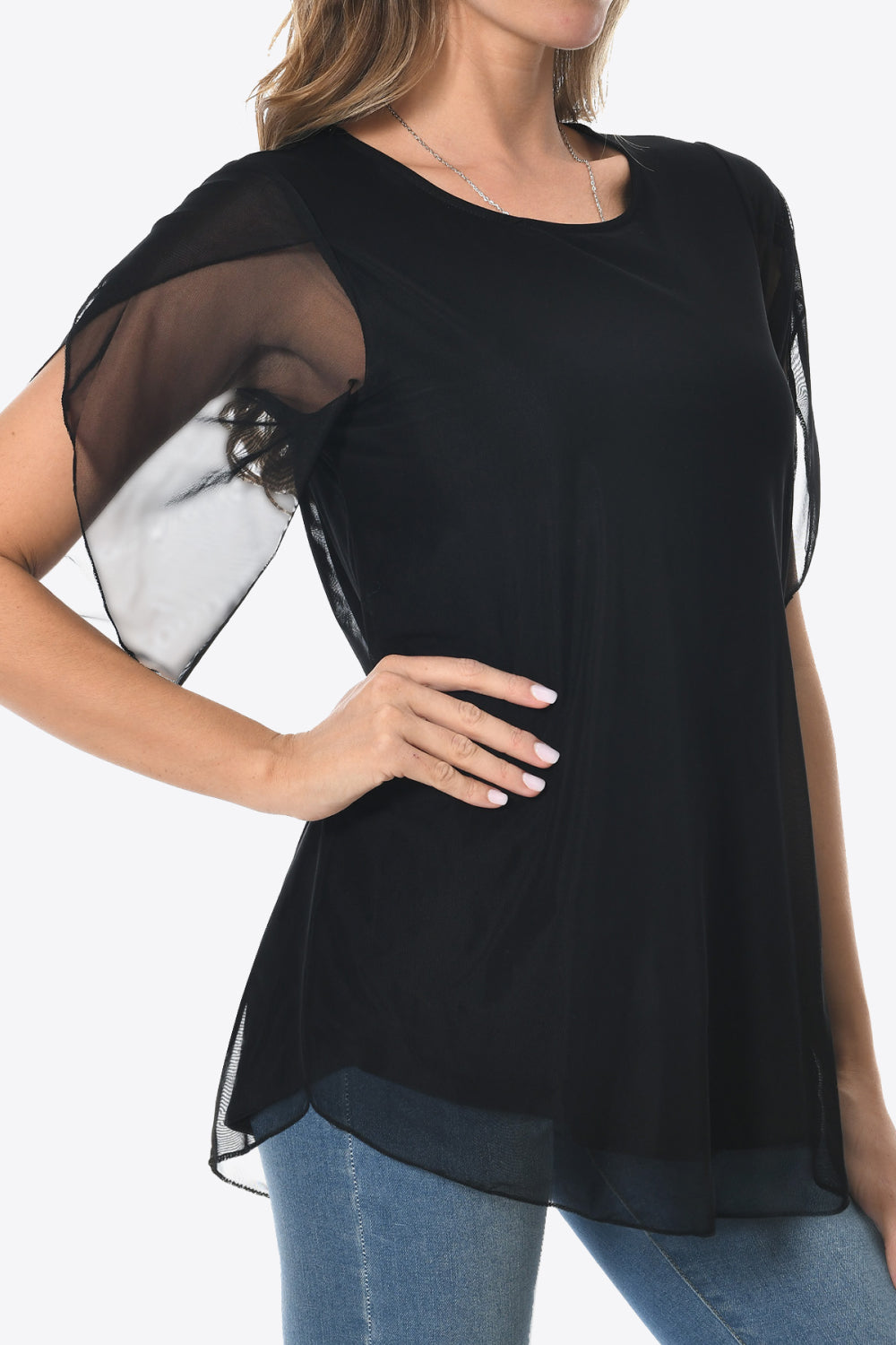 Curved Hem Round Neck Blouse