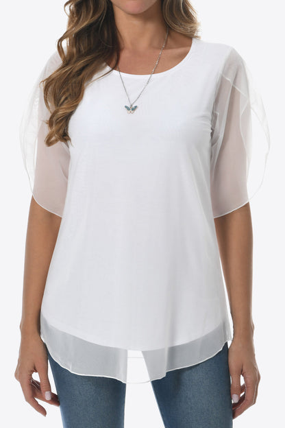 Curved Hem Round Neck Blouse