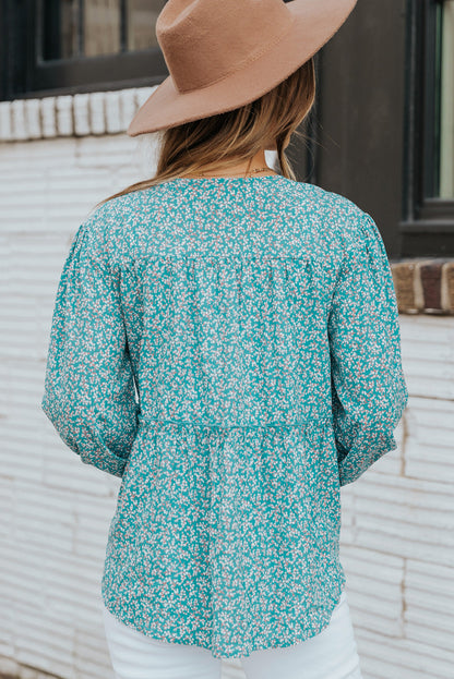 Dainty Floral Tassel Neckline High-Low Blouse