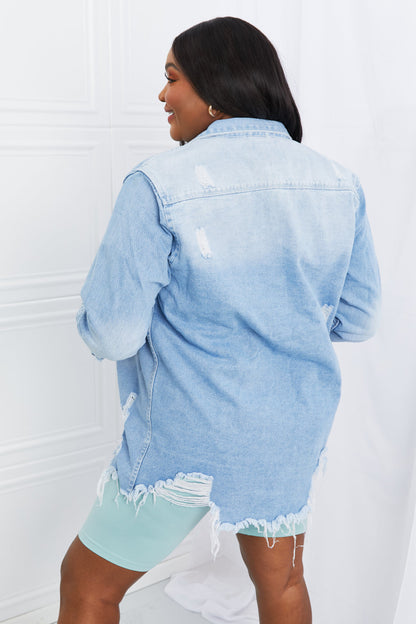 Distressed Raw Hem Denim Jacket for Women