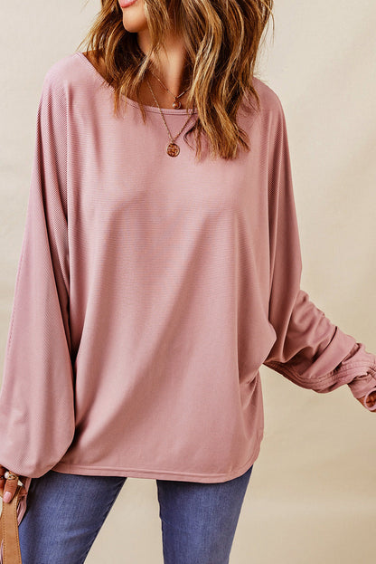 Dolman Sleeve Ribbed Drawstring Top