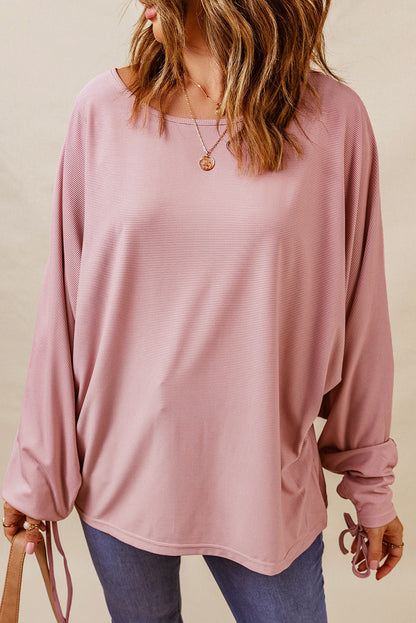 Dolman Sleeve Ribbed Drawstring Top