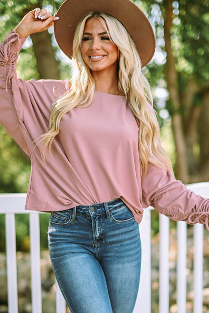 Dolman Sleeve Ribbed Drawstring Top