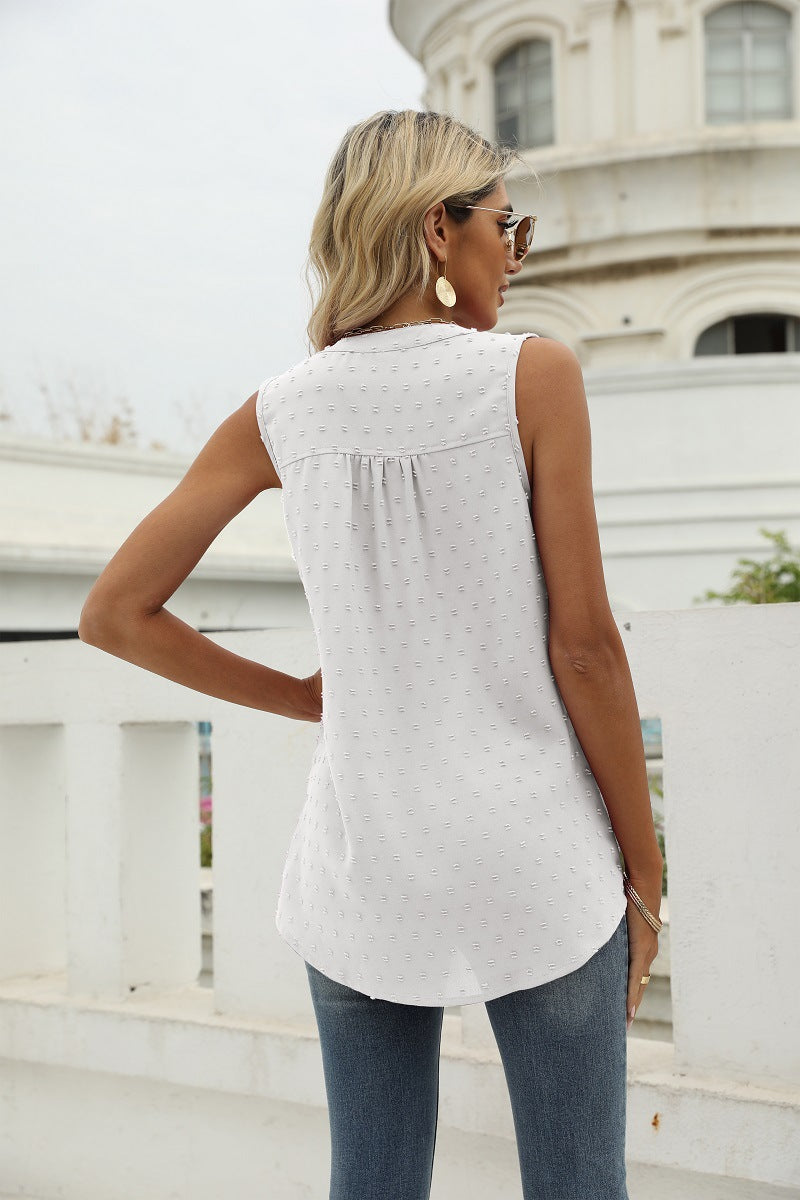 Dot Tank Top with Notched Neck