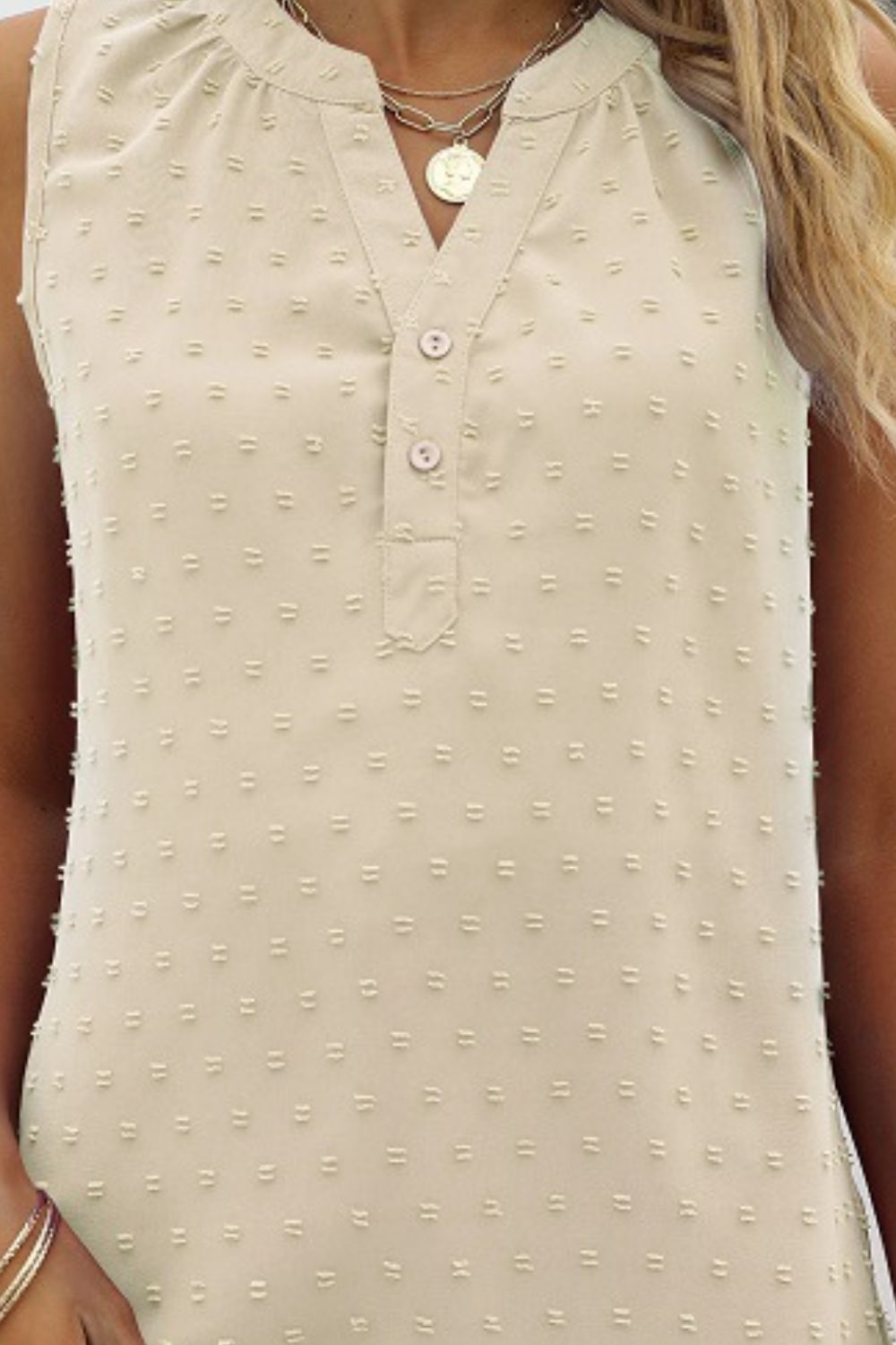 Dot Tank Top with Notched Neck