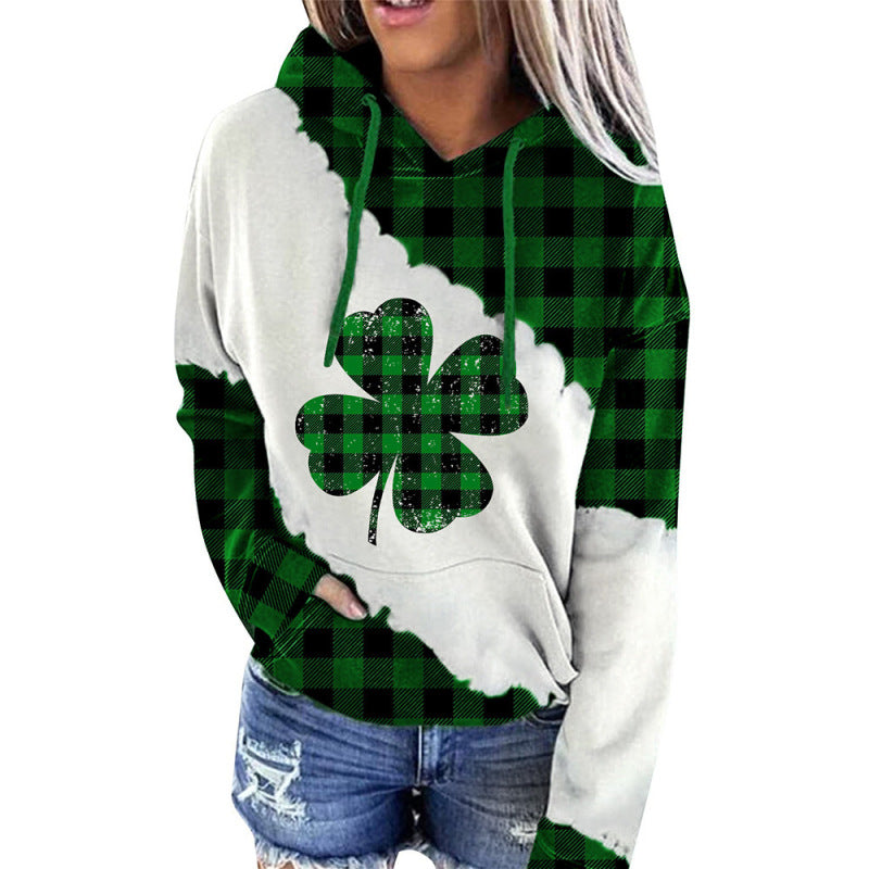 Women's St. Patrick's Irish Day Hooded Color Block Long Sleeve Sweatshirt Green