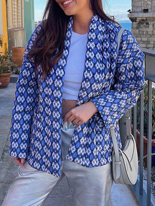 Elegant printed cotton coat for women Pattern2