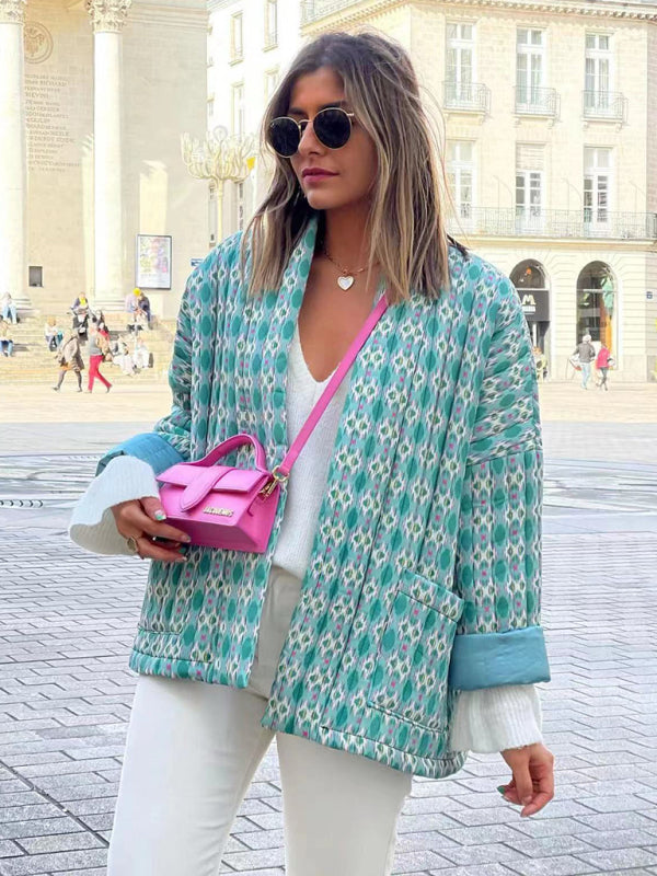 Elegant printed cotton coat for women Pattern5
