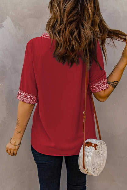 Embroidered V-Neck Top with Delicate Floral Design