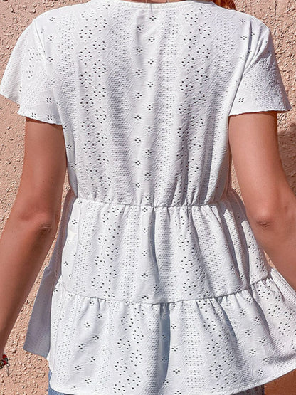 Eyelet Flutter Tiered Blouse