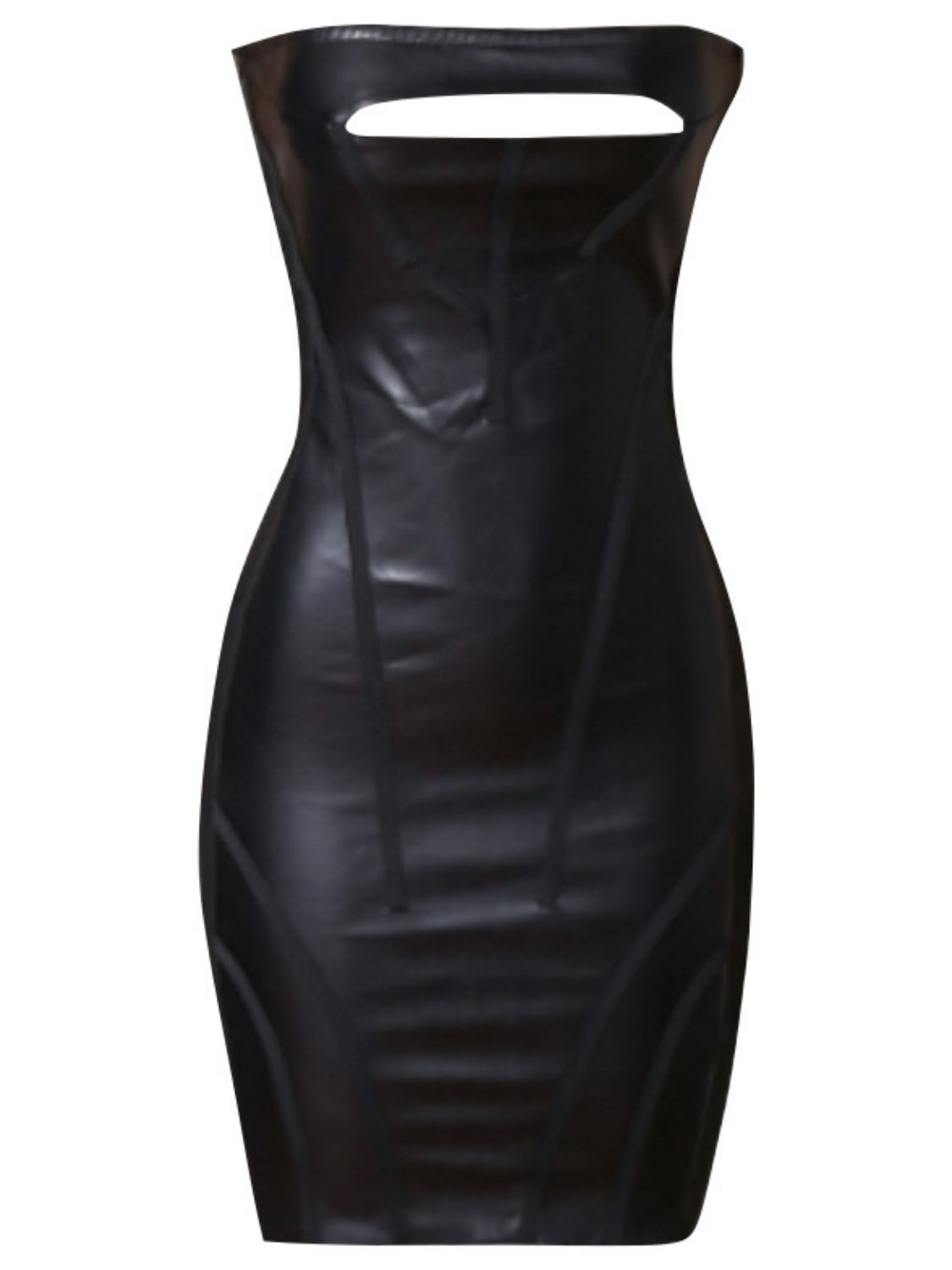 Faux Leather Strapless Bandage Dress with Cutouts