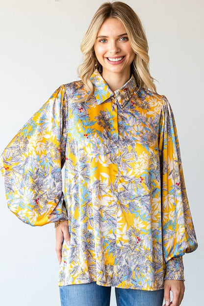 First Love Full Size Floral Lantern Sleeve Blouse