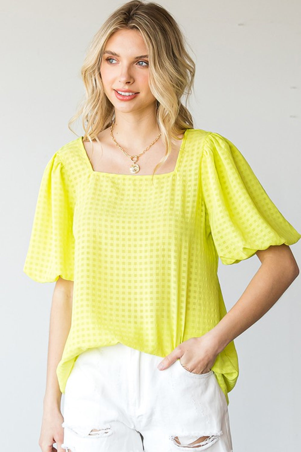 First Love Full Size Short Balloon Sleeve Blouse