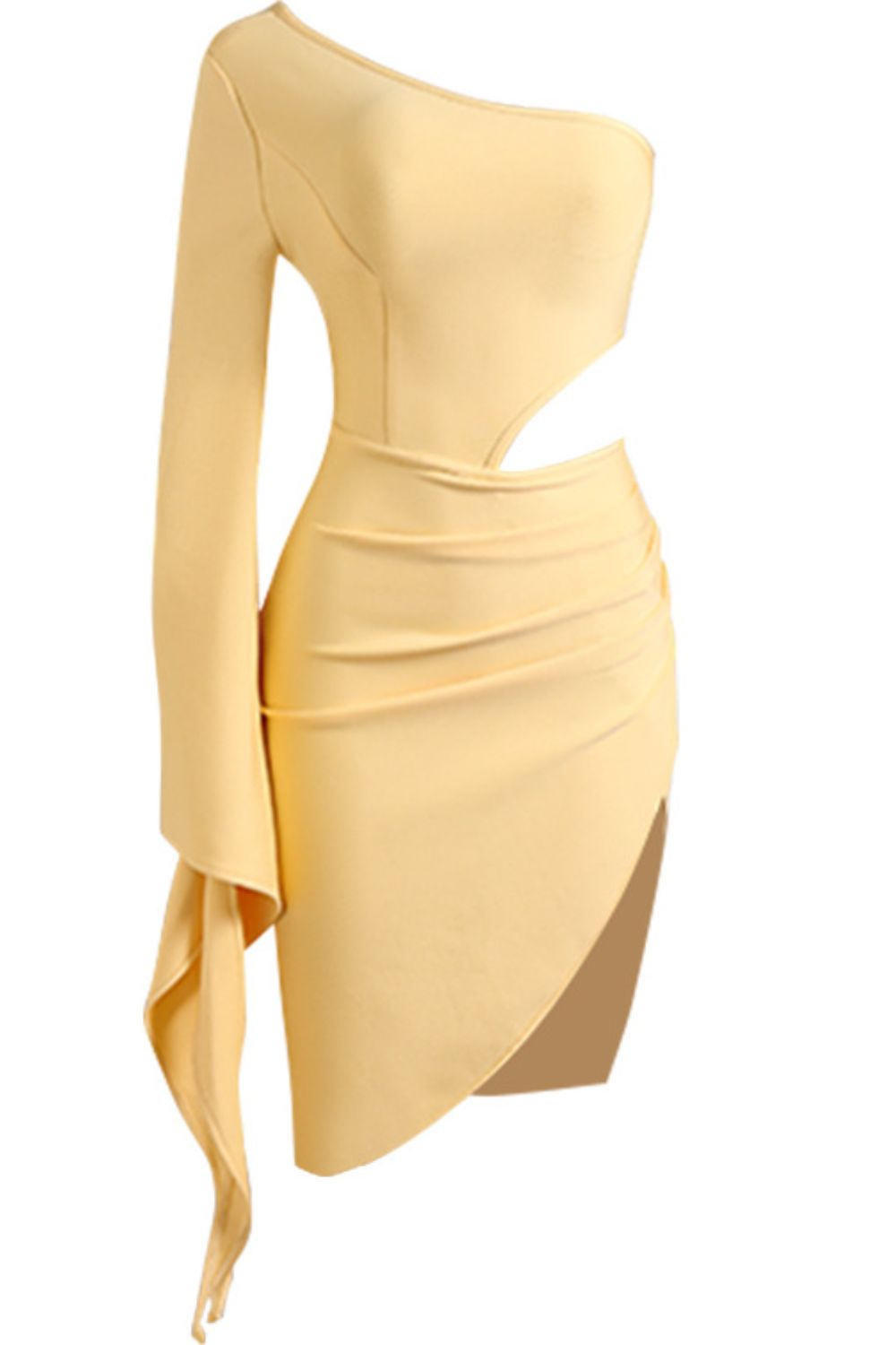 Flare Sleeve One-Shoulder Cutout Split Dress