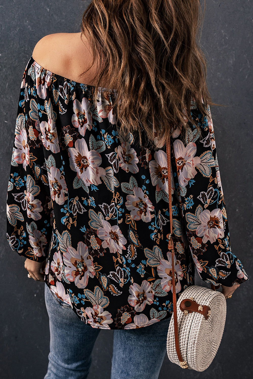 Floral Balloon-Sleeved Off-Shoulder Blouse