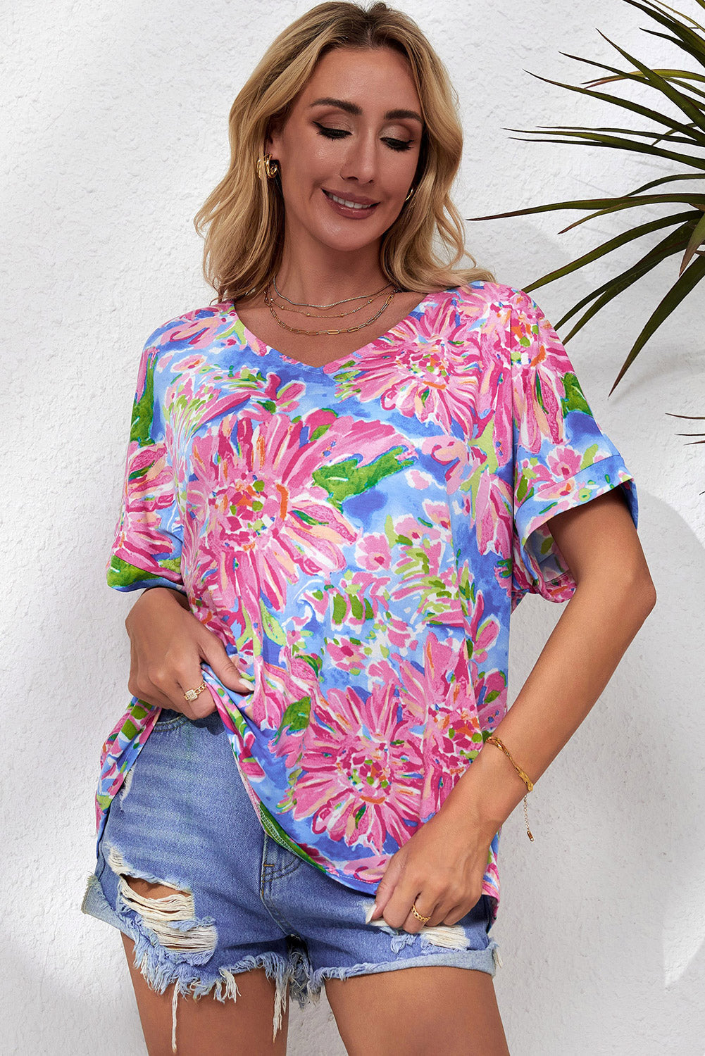 Floral Bloom V-Neck Blouse