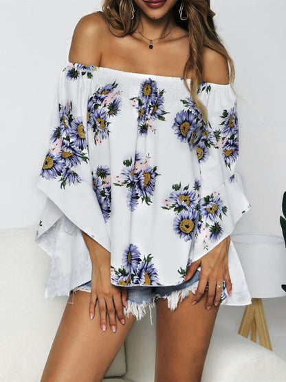 Floral Flounce Sleeve Off-the-Shoulder Blouse