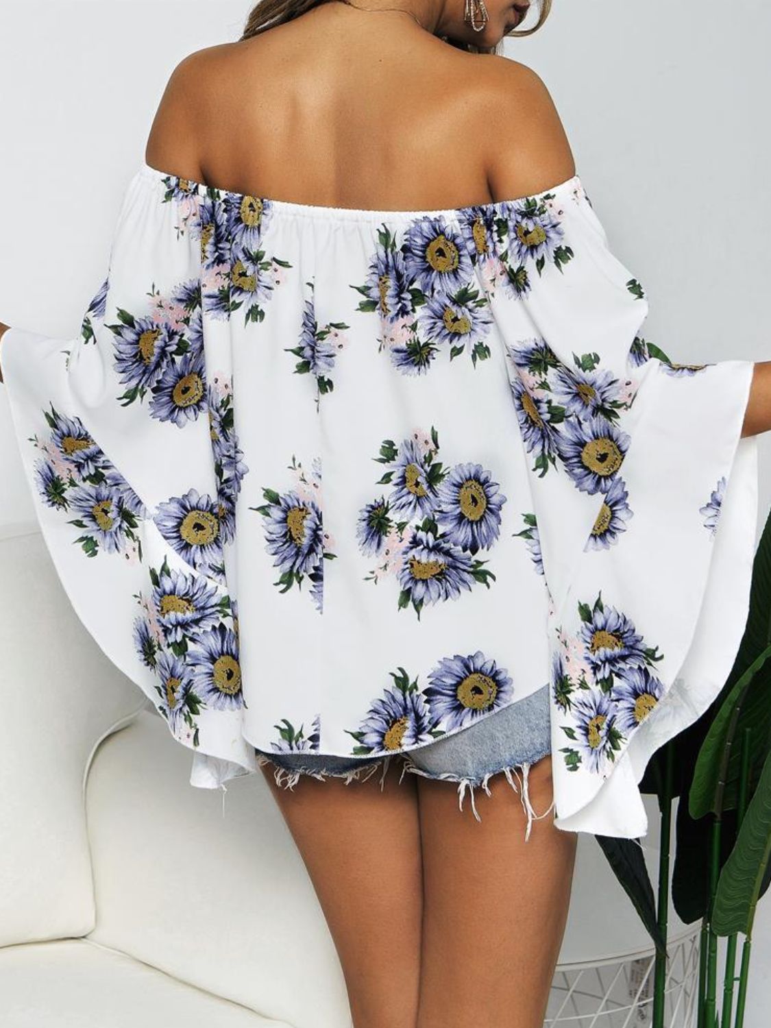 Floral Flounce Sleeve Off-the-Shoulder Blouse