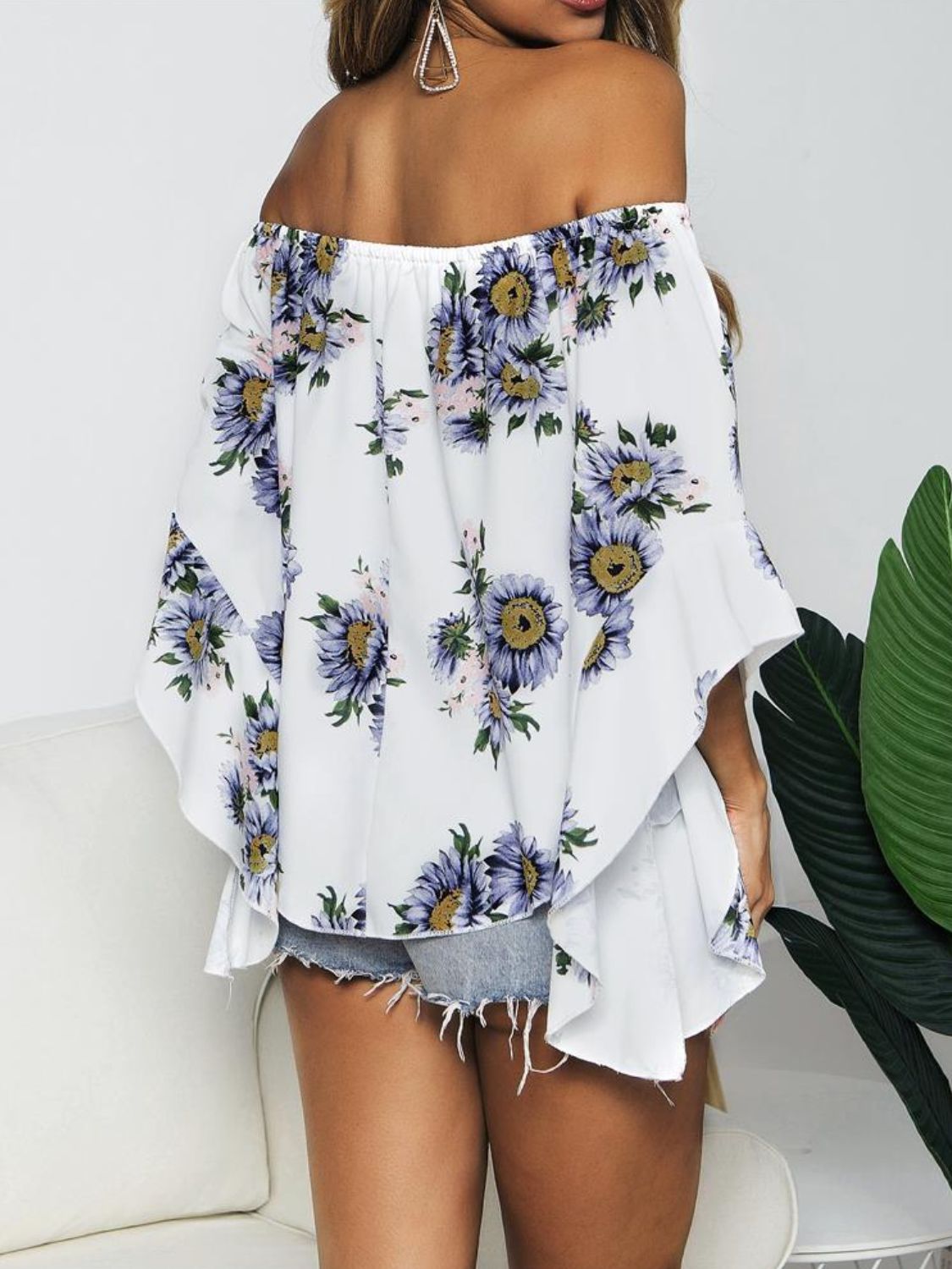 Floral Flounce Sleeve Off-the-Shoulder Blouse