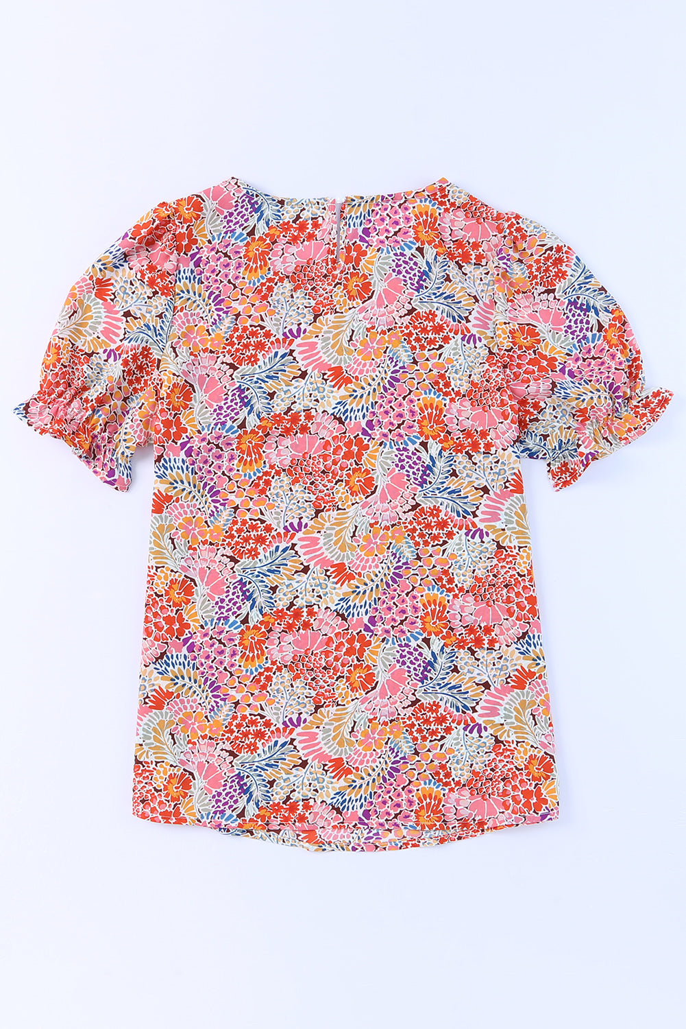 Floral Flounce-Sleeved Blouse with Short Sleeves