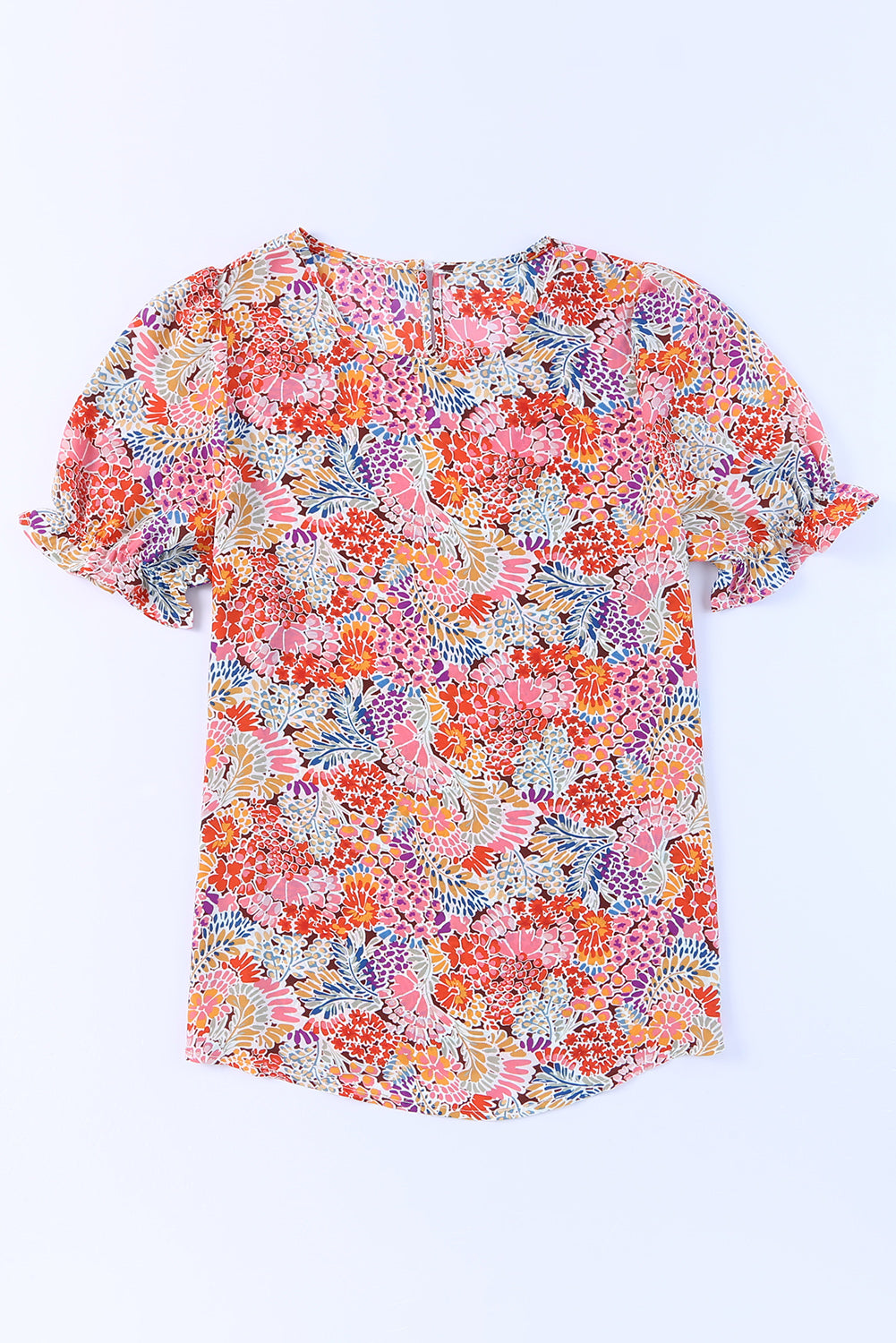 Floral Flounce-Sleeved Blouse with Short Sleeves