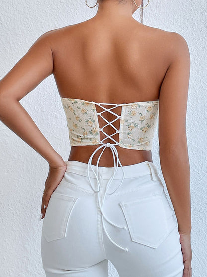 Floral Lace-Up Bustier Top