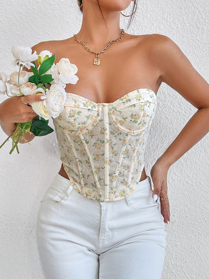 Floral Lace-Up Bustier Top