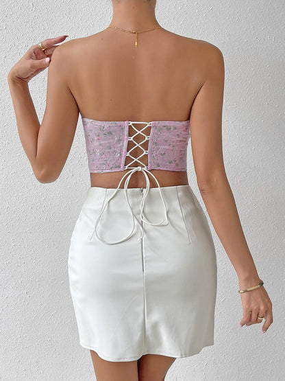 Floral Lace-Up Bustier Top