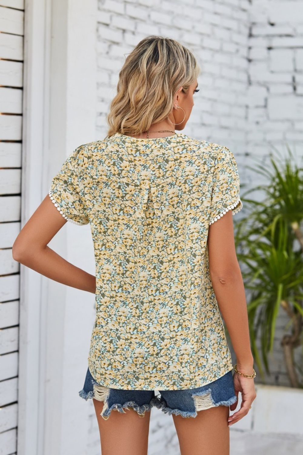 Floral Notched Neck Top