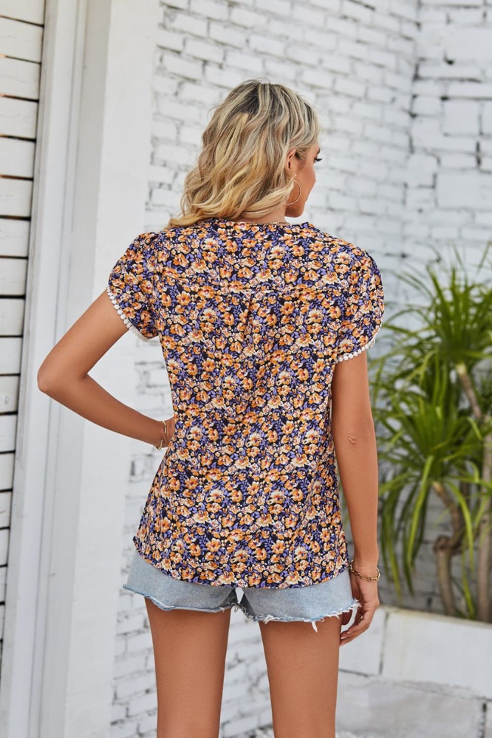 Floral Notched Neck Top