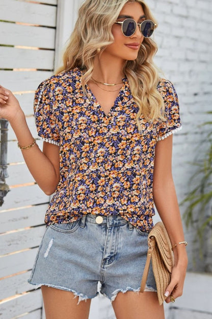 Floral Notched Neck Top