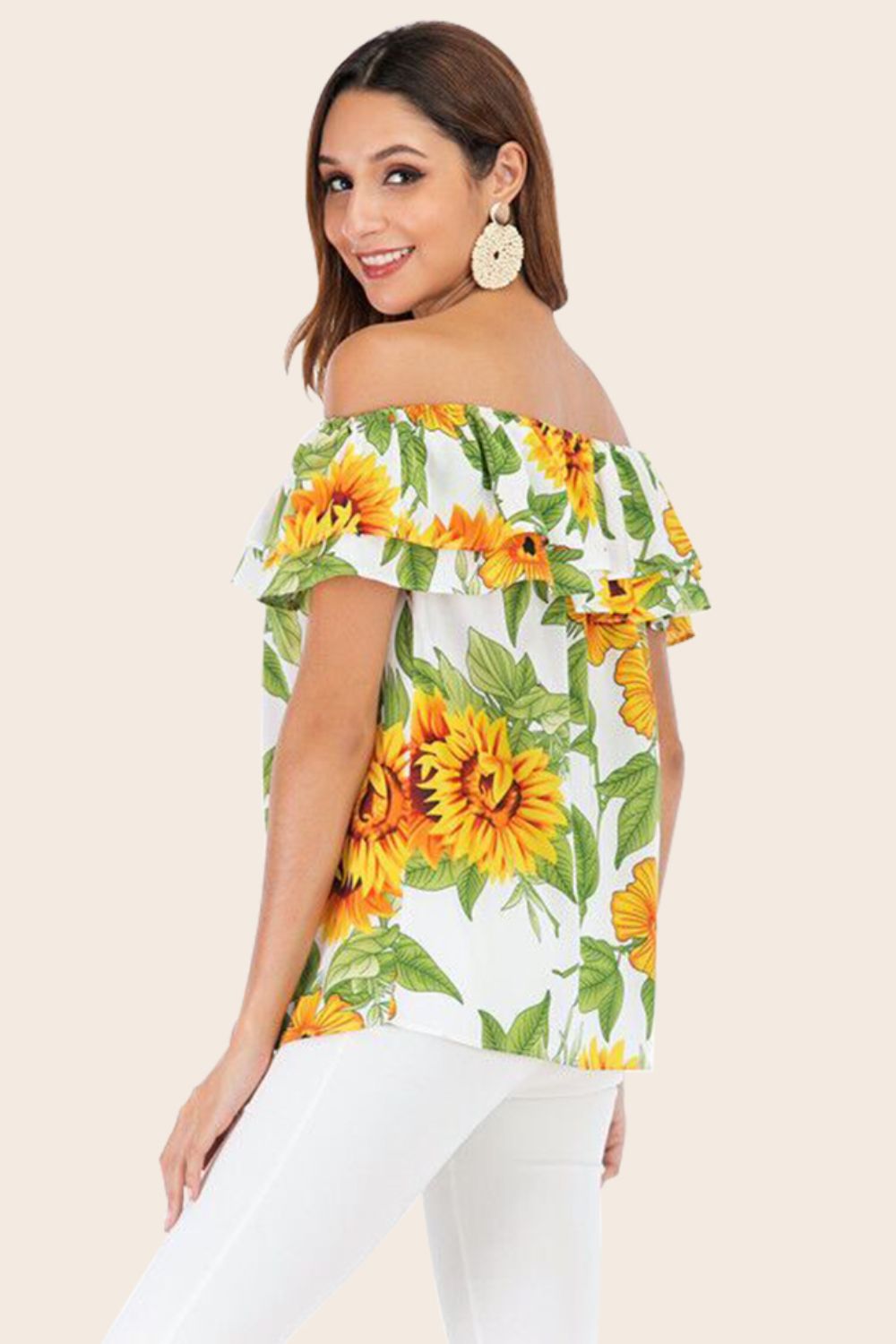 Floral Off-Shoulder Layered Blouse with Delicate Ruffle Hem