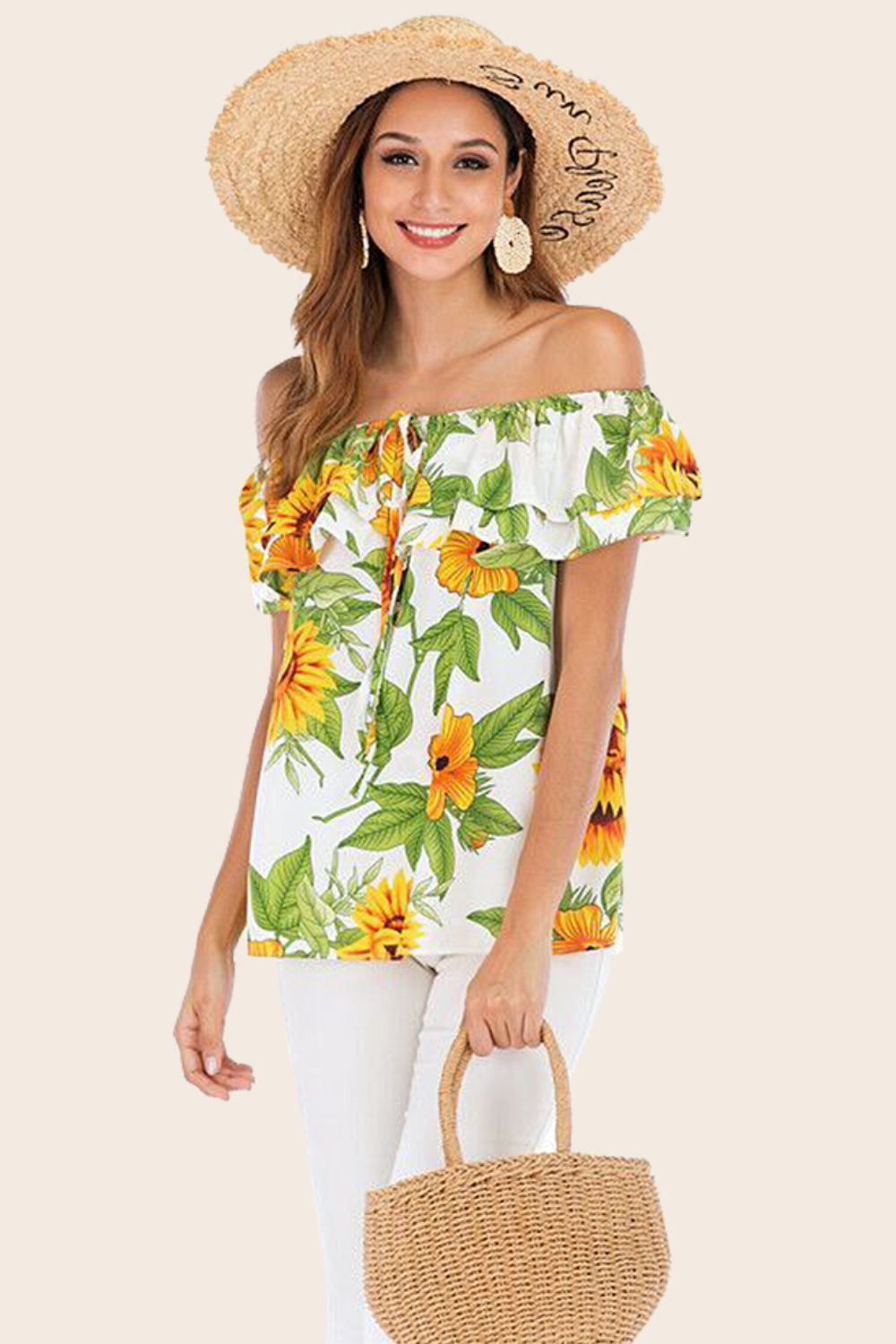 Floral Off-Shoulder Layered Blouse with Delicate Ruffle Hem
