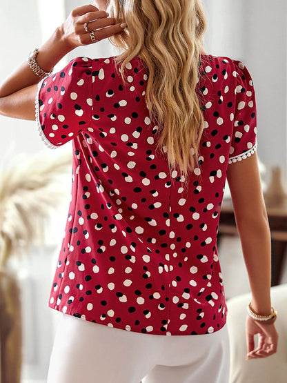 Floral Print Petal Sleeve Round Neck Blouse