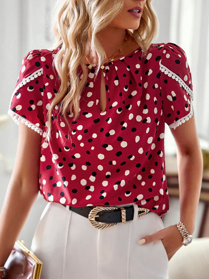 Floral Print Petal Sleeve Round Neck Blouse