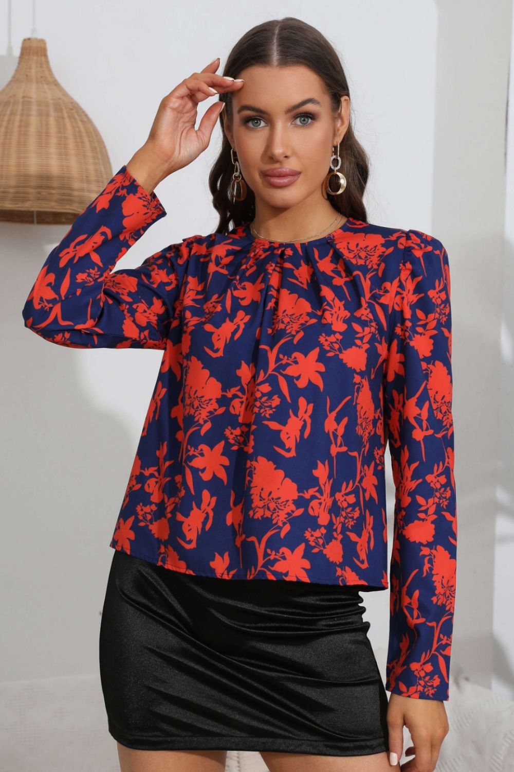 Floral Puff-Sleeve Blouse with Long Sleeves