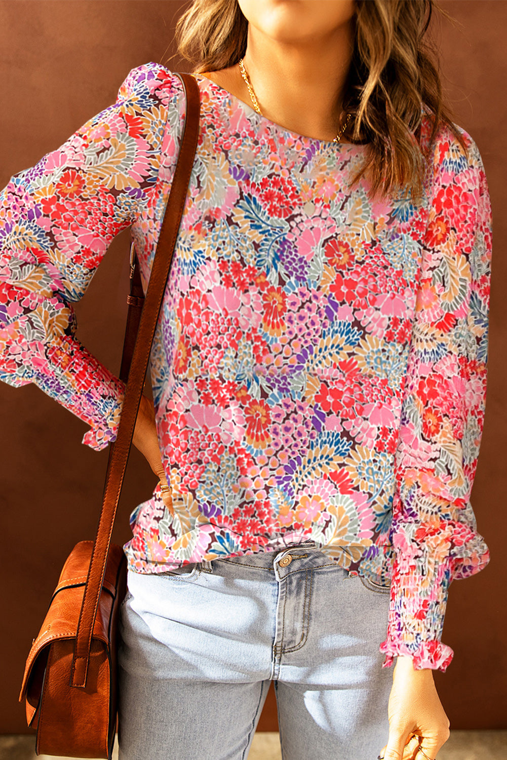 Floral Puff-Sleeved Print Blouse Floral