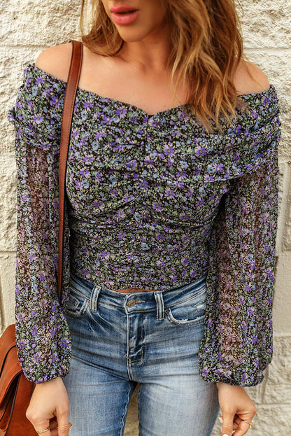 Floral Ruched Off-Shoulder Top Floral